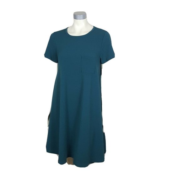 LulaRoe Carly Dress Hi Low Teal Short Sleeve - Picture 1 of 5